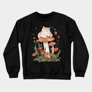 Vintage Cottagecore Nature Aesthetic mushroom Cat Floral Garden Kawaii Kitten Crewneck Sweatshirt